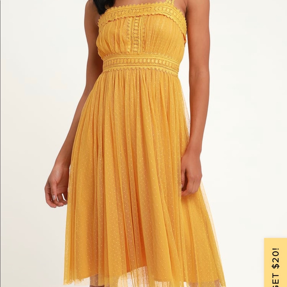 Yellow swiss dot strapless dress